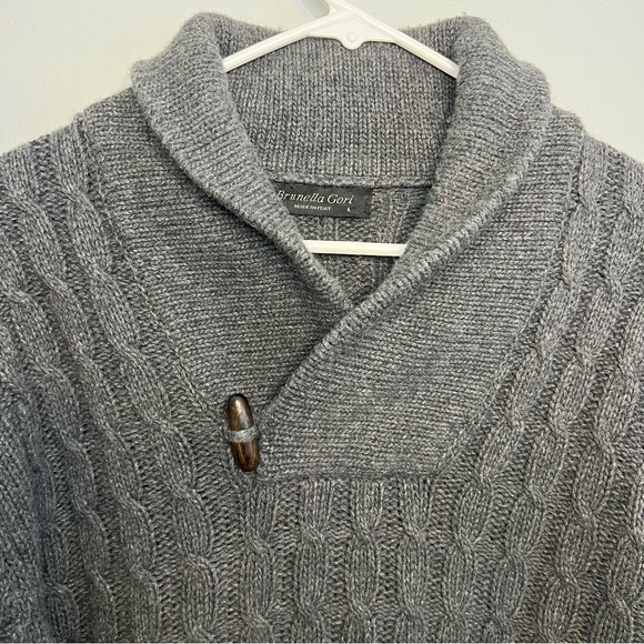 Brunella Gori Mens Lambswool Knit Collared Sweater Fisherman Gray Sz L Italy - Picture 5 of 11